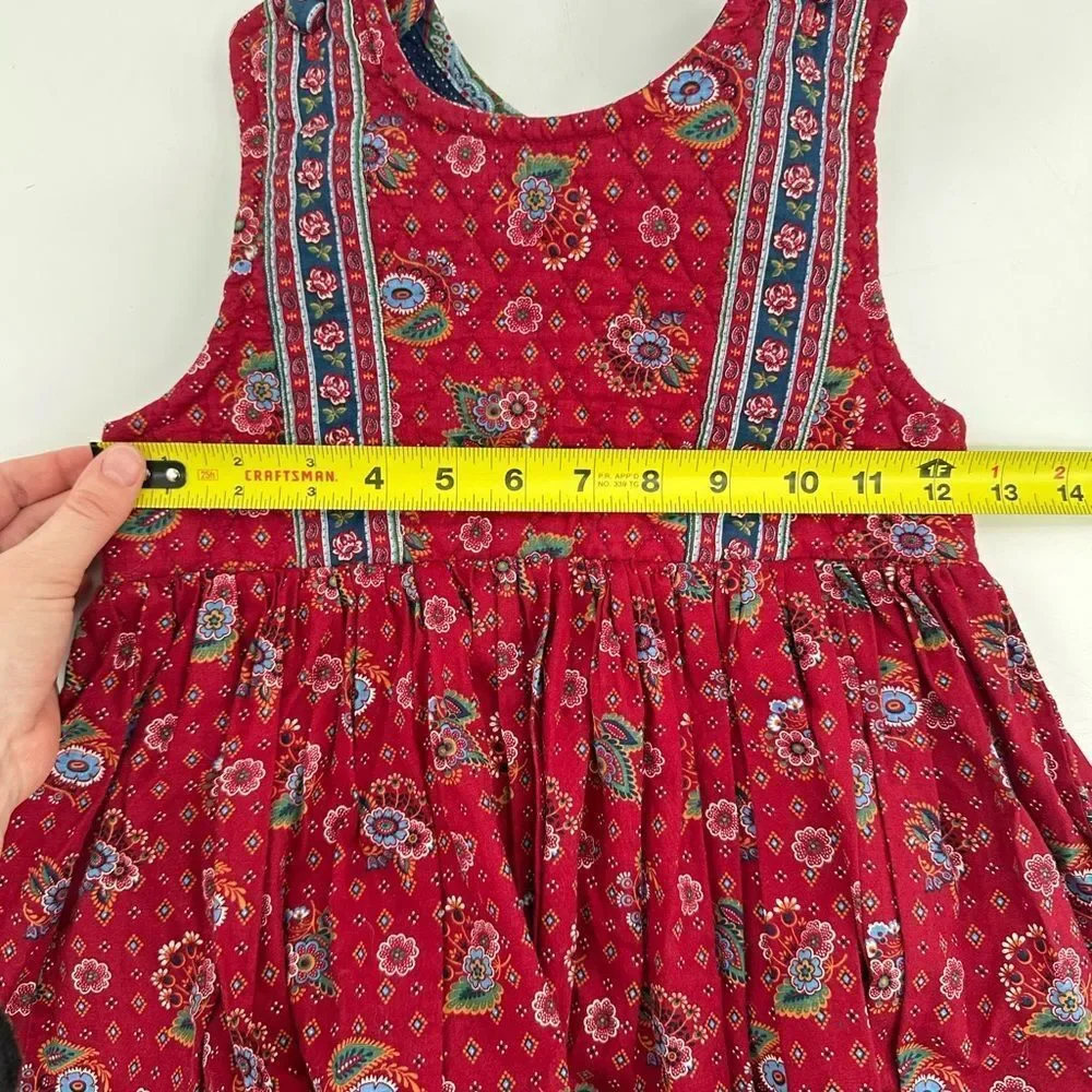 Vintage VERA BRADLEY INDIANA Girls M Dress Quilted Top Red Navy Paisley Floral